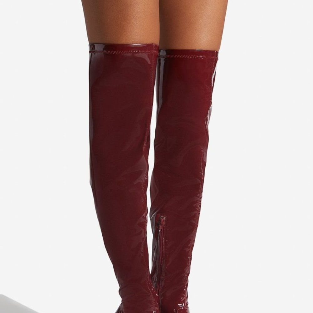 Shoe Dazzle Burgundy Patent Over-the-Knee Stiletto Boots - Picture 6 of 8